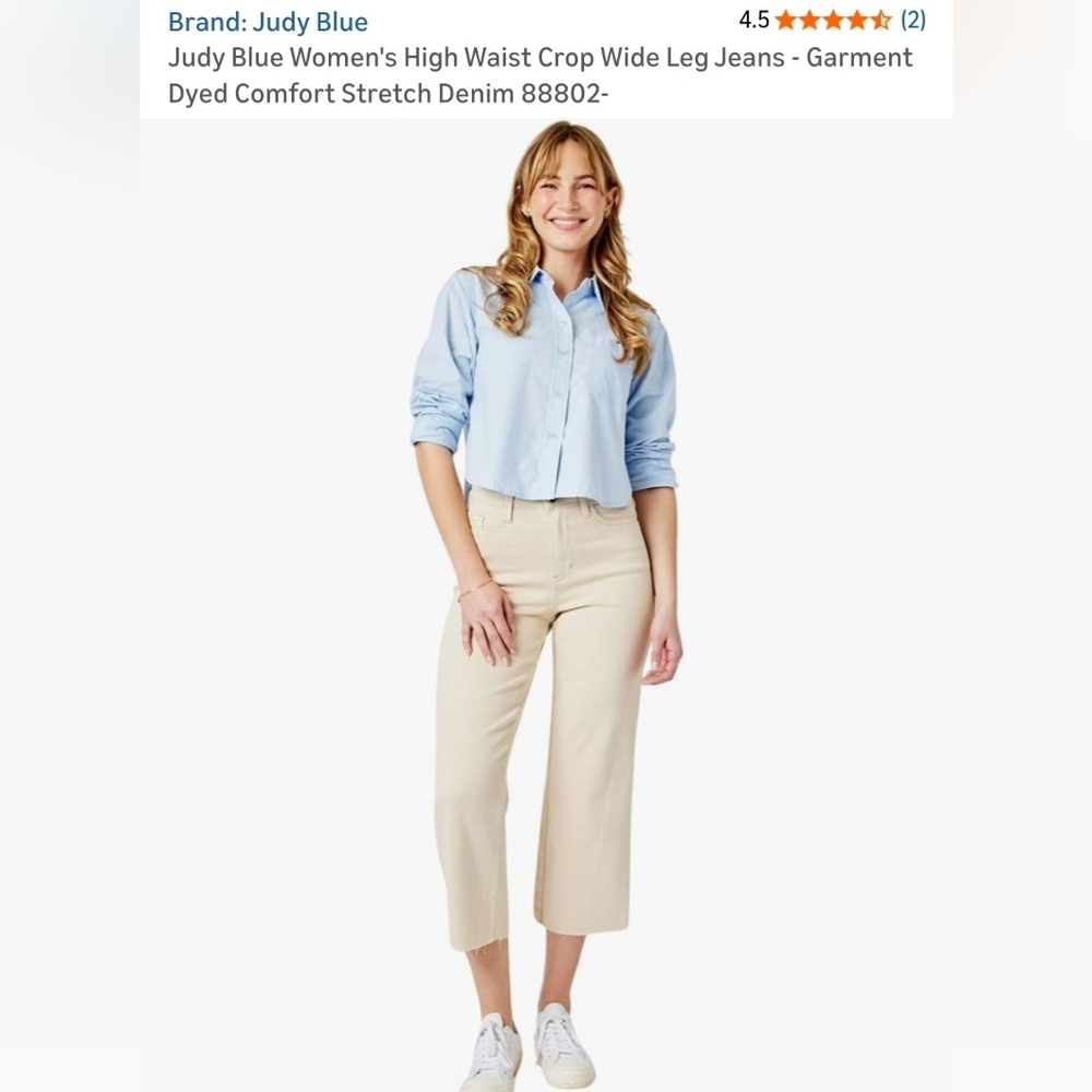 Judy Blue Women's Cropped Wide Leg Pants - Cream Size 10/30